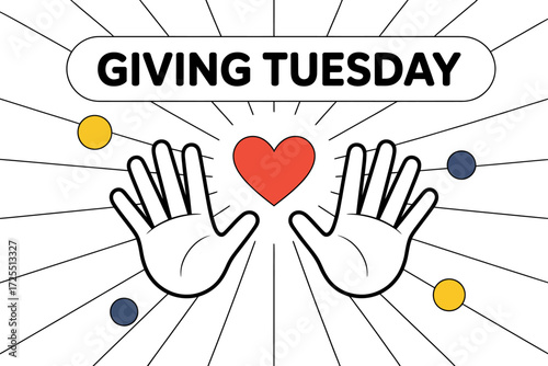 Giving tuesday concept with heart and hands isolated on white background