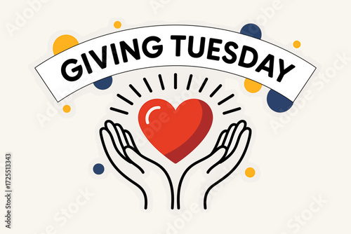 Giving tuesday banner with heart and hand isolated on white background