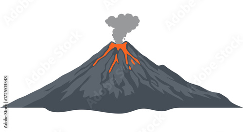 Erupting Volcano with Molten Lava and Smoke.
