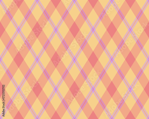 Argyle pattern of geometric rhombus. Harlequin check wallpaper design. Classic diamond shaped textile material for web background, print fabric clothing, sweater, wrapping paper, gift card, invitation