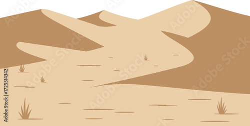 Vast desert landscape with rolling sand dunes under a clear blue sky isolated on transparent background