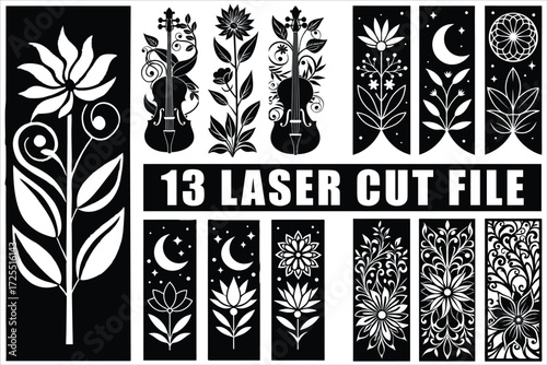 Elegant floral violin designs for laser cutting crafts