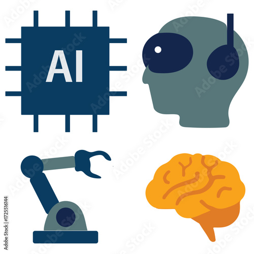 Artificial intelligence and robotics icon set vector illustration with robots and digital technology symbols