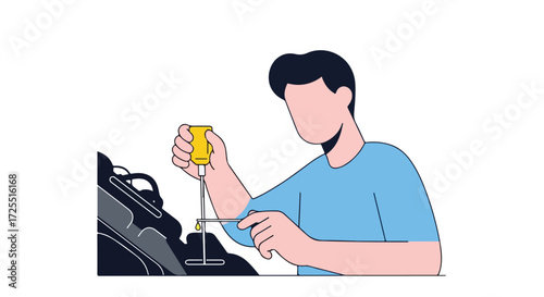 Automotive maintenance illustration: A person meticulously checking the oil level of a car engine with a dipstick tool, ensuring optimal vehicle