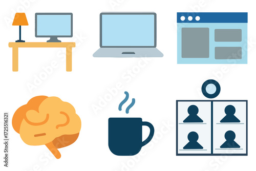 Remote work and freelancing icon pack vector illustration with laptop and digital office tools