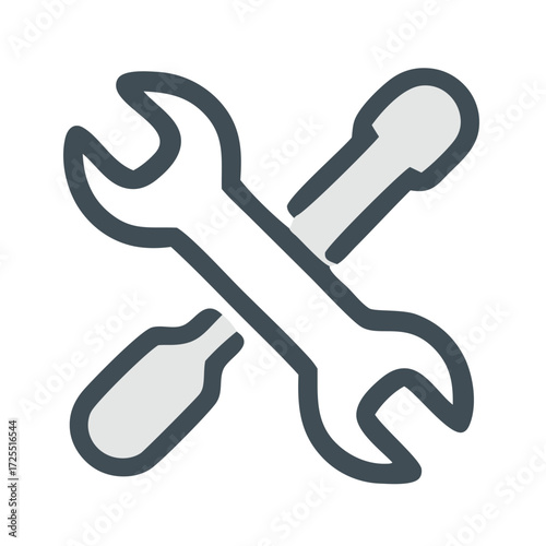 Vector outline icon of wrench and screwdriver crossed, symbolizing tools, repair, settings, maintenance, and construction. Perfect for apps, websites, UI/UX, and technical design projects