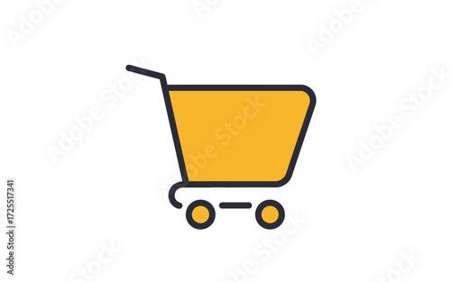 A simple, modern, yellow shopping cart icon with a black outline, representing e-commerce and online shopping.