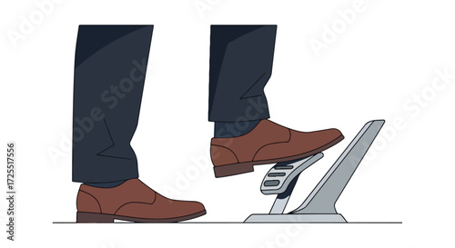 Illustration of a foot pressing on a gray pedal, depicting the act of acceleration or control within a vehicle or machinery context