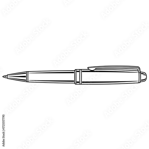 Ink's Touch: Sleek, minimalist monochrome illustration of a modern ballpoint pen, epitomizing simplicity. The design has clean lines and elegant silhouette, evoking creativity and business.