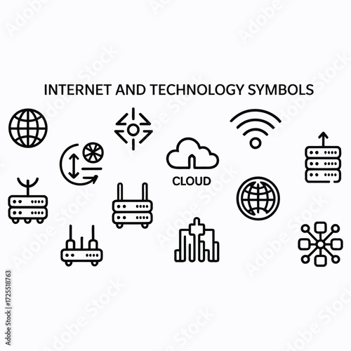 Internet, Network, and Technology Line Symbols Collection