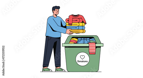 Kindhearted individual contributes apparel to a designated textile donation bin, promoting a spirit of altruism and community support through