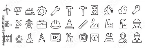 Icon set of Industry related and its equipment all icons set. editable vector illustration.