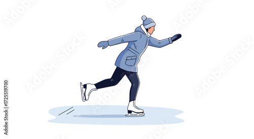 Captivating winter sport: A graceful figure skater gliding effortlessly on ice showcasing balance and motion in winter gear style