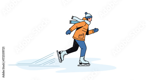 A skater gliding across ice wearing winter gear portraying enjoyable outdoor recreational activity during winter season illustrating freedom and