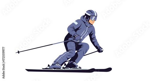 Dynamic illustration showcasing a skier gracefully navigating a snowy slope in full gear
