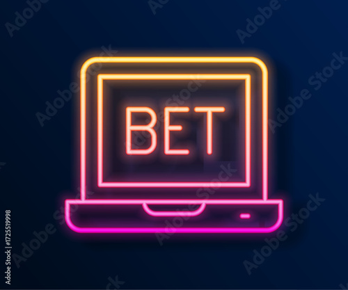 Glowing neon line Online sports betting icon isolated on black background. Sport bet bookmaker. Betting online make money. Vector