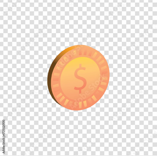 This PNG icon shows a golden 3D coin with a dollar sign, representing finance, savings, and cost efficiency, ideal for medical insurance, pharmacy sales, and healthcare promotions.