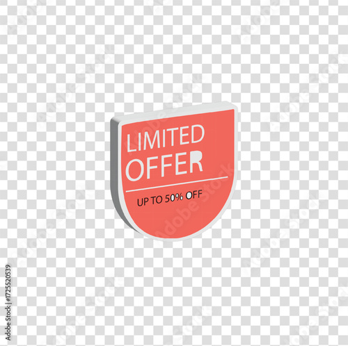 This PNG icon shows a red 3D label with the words “LIMITED OFFER,” perfect for creating urgency in medical promotions, pharmacy sales, and digital campaigns.