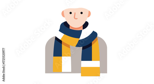 Stylized flat vector illustration of a figure with a fashionable scarf on white background