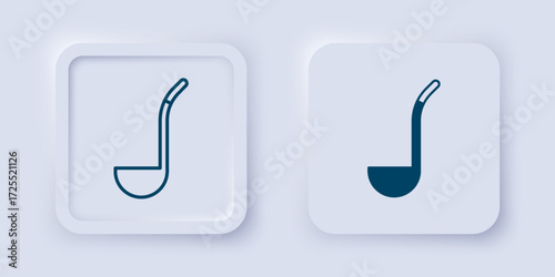 Filled and outline Kitchen ladle icon isolated on grey background. Cooking utensil. Cutlery spoon sign. Square button. Vector
