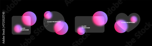 Translucent geometric shapes create depth through blurred circles and glass morphism techniques in a modern design setting.