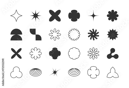 Postmodern geometric abstract shapes, Retro design symbols in Y2K. vector shapes, trendy retro design symbols in Y2K style. Geometric shapes set.