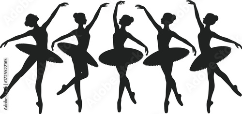 Ballet dancer silhouettes, ballerina poses, classical dance art, ballet performance, tutu dress, elegant movement, ballerina vector, dance illustration, stage art