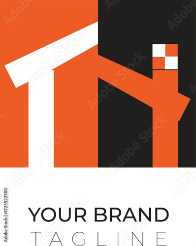 Modern Construction Home Logo in Orange and Black Design