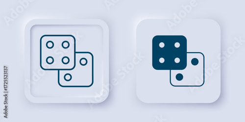 Filled and outline Game dice icon isolated on grey background. Casino gambling. Square button. Vector
