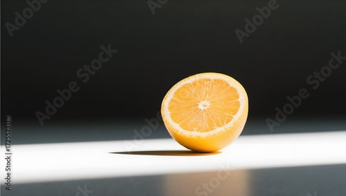 Fresh Yellow Lemon Half on Grey Surface with Soft Light Shadow