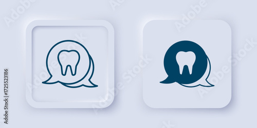 Filled and outline Tooth icon isolated on grey background. Tooth symbol for dentistry clinic or dentist medical center and toothpaste package. Square button. Vector