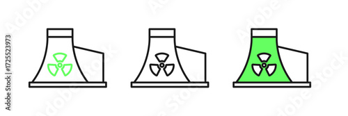 Set line Nuclear power plant icon isolated on white background. Energy industrial concept. Vector