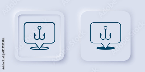 Filled and outline Fishing hook icon isolated on grey background. Fishing tackle. Square button. Vector