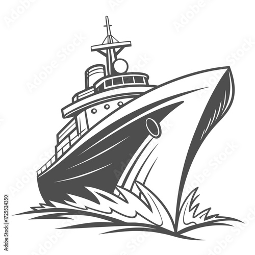 Obraz na plátně Stylized illustration of a modern yacht or ship moving through choppy water crea