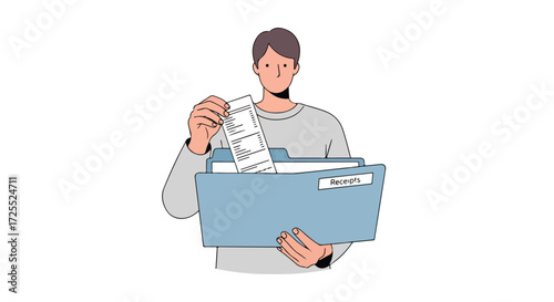 Person meticulously organizing financial records in a file folder, emphasizing financial management and documentation for accounting purposes