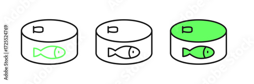 Set line Canned fish icon isolated on white background. Vector