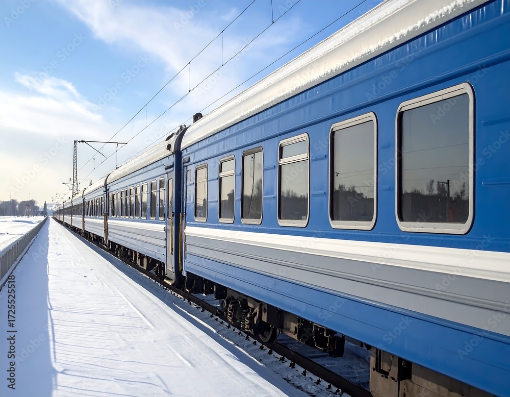Obraz premium Winter train on snowy tracks