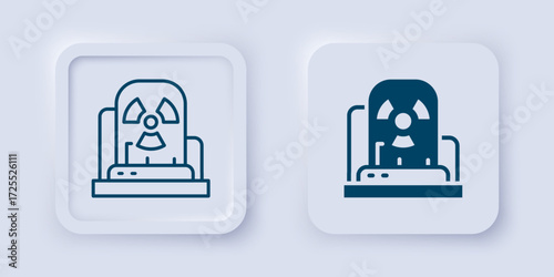 Filled and outline Radioactive warning lamp icon isolated on grey background. Square button. Vector