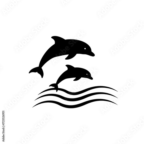 dolphin vector illustration silhouette swimming in the ocean water