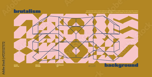 Brutalism abstract vector dark goldenrod color background with Postmodern geometric graphic shapes in Y2K aesthetics, trendy colorful modernism artwork banner, brutal form and line elements