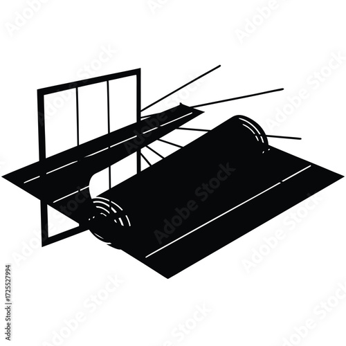 Graphic illustration of architectural structure in black and white design