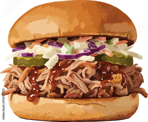 Juicy Pulled Pork Sandwich Vector Illustration Transparent Icon