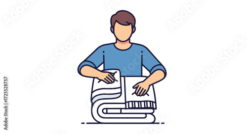 Illustration of a person folding laundry, emphasizing domestic tasks and household management with a clean, minimalist style illustration