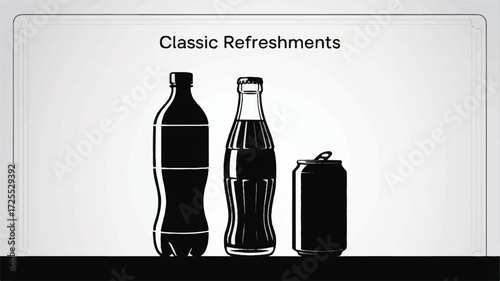 A black and white silhouette illustration of three beverage containers arranged horizontally.  
