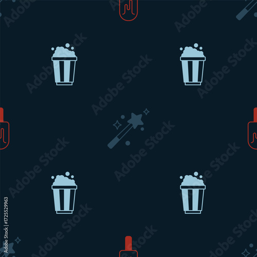Set Ice cream, Magic wand and Popcorn in cardboard box on seamless pattern. Vector