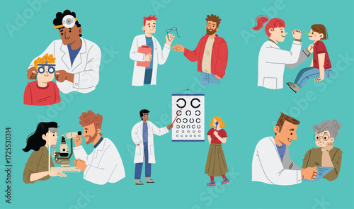 Ophthalmologists check patients vision vector illustration
