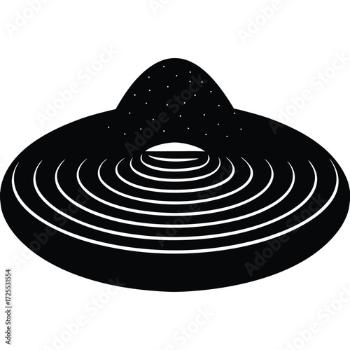 Stylized black hole illustration with cosmic dust and gravitational waves