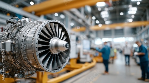 Mechanic inspects turbine generator system industrial facility closeup of gas machine high-tech environment technical viewpoint