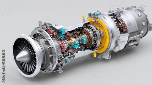 Gas turbine generator mechanic system cut out industrial setting detailed machine components gigapixel standard
