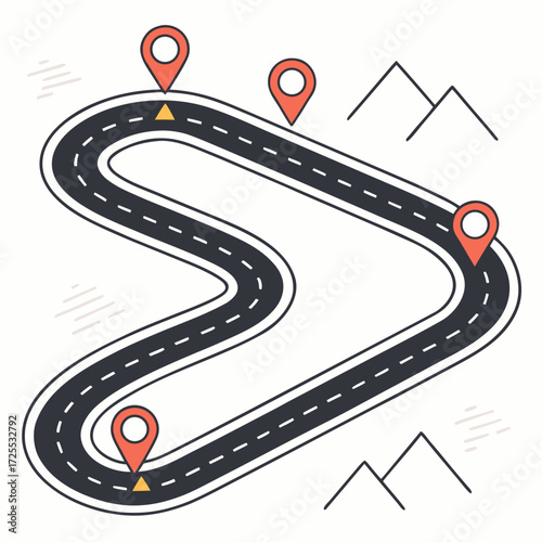 Vector design of roadmap shaped like a river.